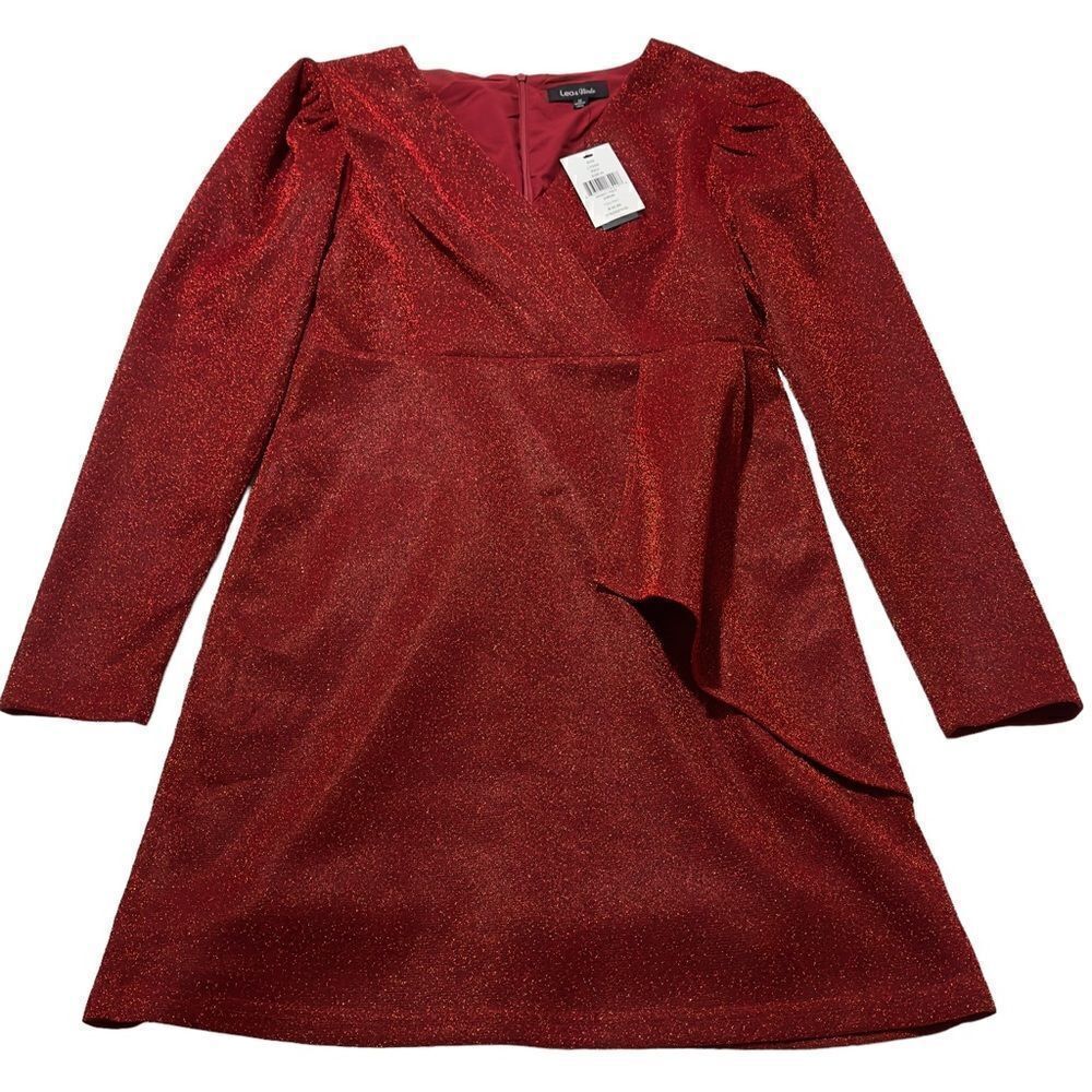LEA & VIOLA Shimmer Overlay Dress Red MEDIUM - Picture 15 of 16